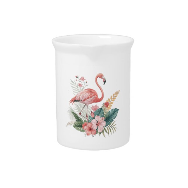Flamingo With Flowers Beverage Pitcher (Front)