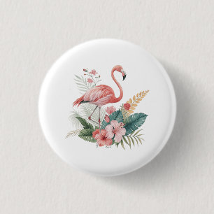 Flamingo With Flowers Button