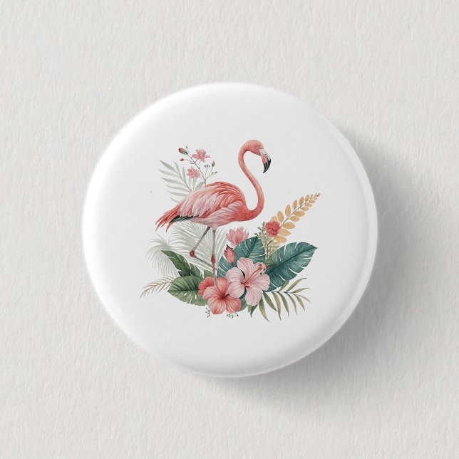 Flamingo With Flowers Button (Front)