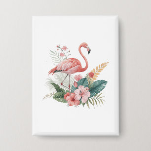Flamingo With Flowers Button