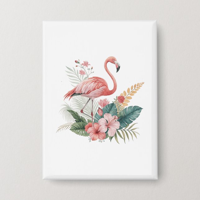 Flamingo With Flowers Button (Front)