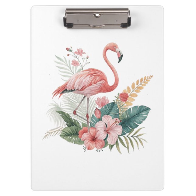 Flamingo With Flowers Clipboard (Front)