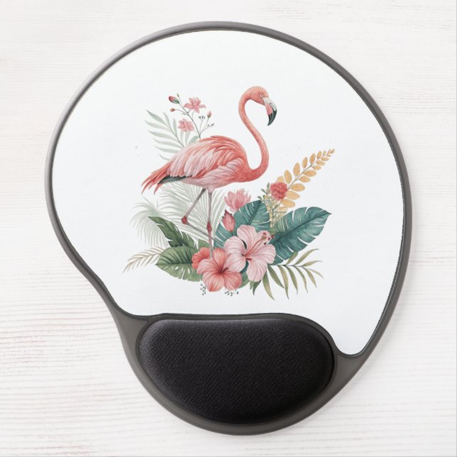 Flamingo With Flowers Gel Mouse Pad (Front)