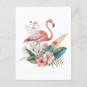Flamingo With Flowers Holiday Postcard