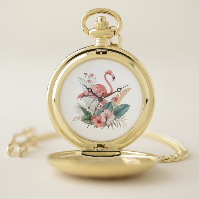 Flamingo With Flowers Pocket Watch (Inside)