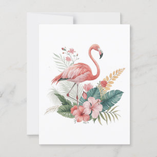 Flamingo With Flowers Postcard