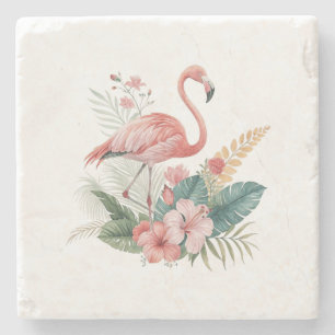 Flamingo With Flowers Stone Coaster