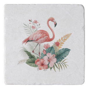 Flamingo With Flowers Trivet