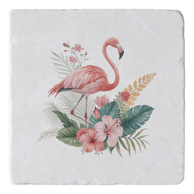 Flamingo With Flowers Trivet (Front)