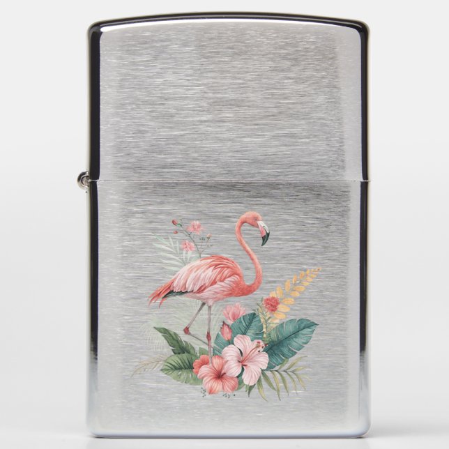 Flamingo With Flowers Zippo Lighter (Front)