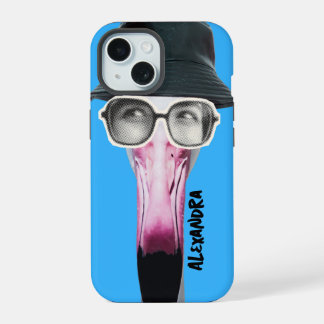 Flamingo with Funky Glasses, Unique Animal  iPhone 15 Case