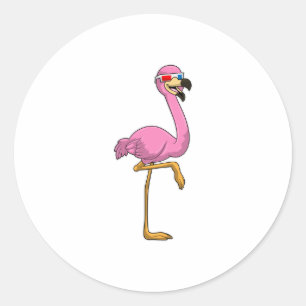 Flamingo with Glasses Classic Round Sticker
