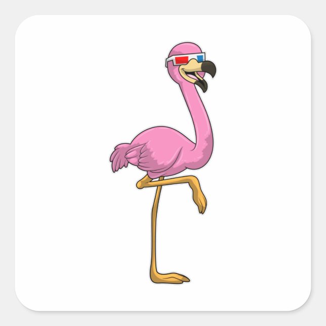 Flamingo with Glasses Square Sticker (Front)