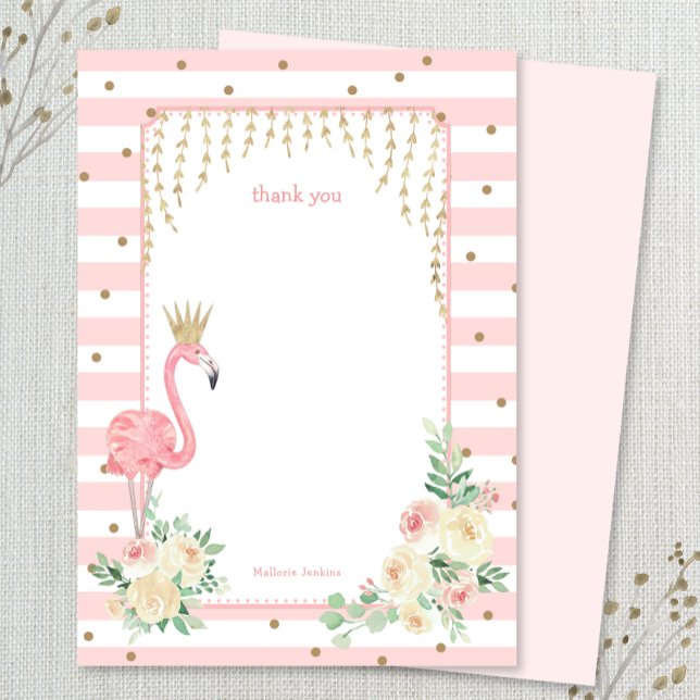Flamingo with gold crown thank you card (Creator Uploaded)