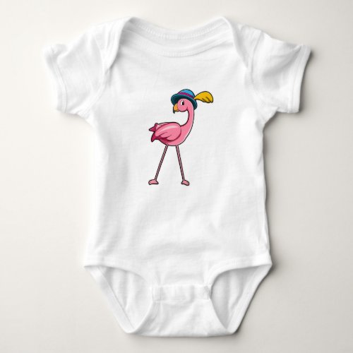 Flamingo with Hat  Feather Baby Bodysuit