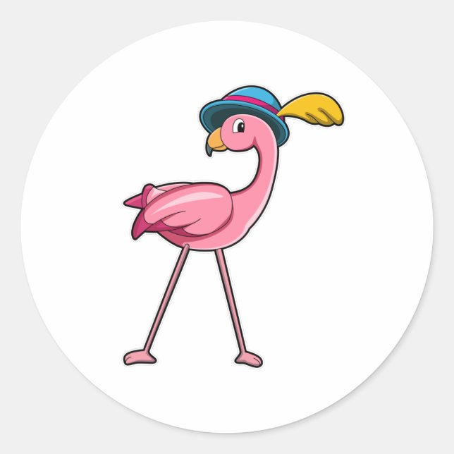 Flamingo with Hat & Feather Classic Round Sticker (Front)