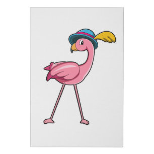Flamingo with Hat & Feather Faux Canvas Print