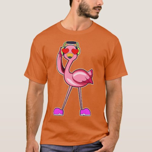Flamingo with Headphone Hearts T_Shirt