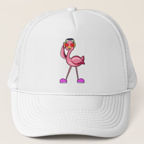 Flamingo with Headphone  Hearts Trucker Hat