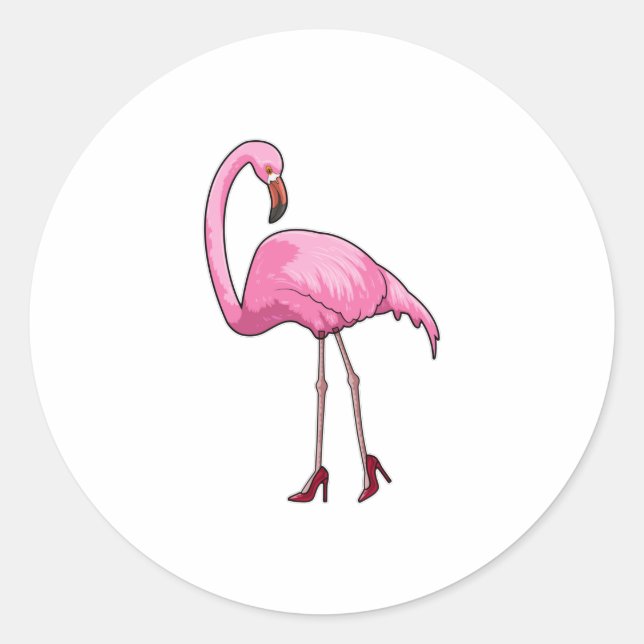 Flamingo with High heels Classic Round Sticker (Front)