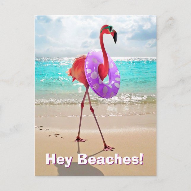 Flamingo With Inner Tube Invitation Postcard (Front)