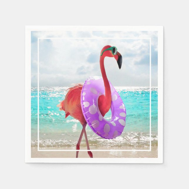 Flamingo With Inner Tube Napkins (Front)