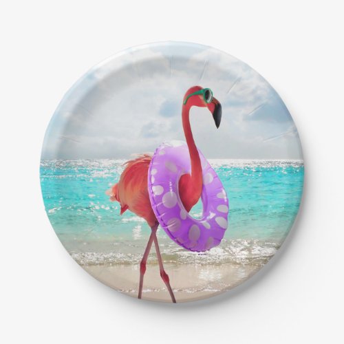 Flamingo With Inner Tube Paper Plates