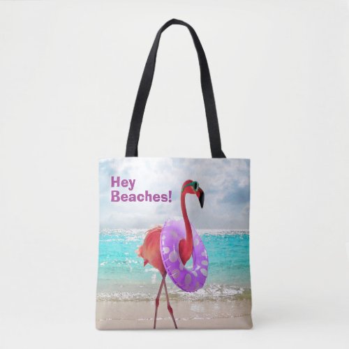 Flamingo With Inner Tube Tote Bag