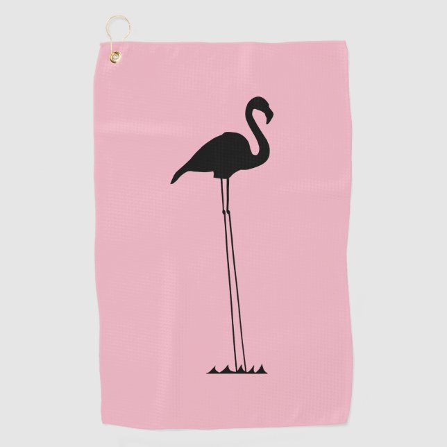 Flamingo With Long Legs Silhouette Golf Towel (Front)