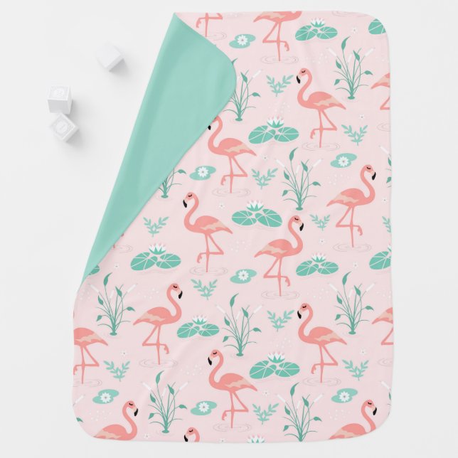 Flamingo With Lotus Flower Baby Blanket (In Situ)