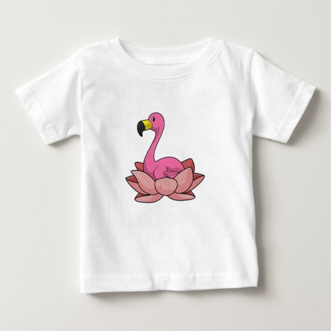 Flamingo with Lotus flower Baby T-Shirt (Front)