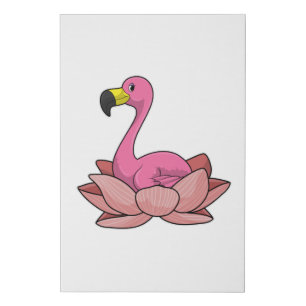 Flamingo with Lotus flower Faux Canvas Print