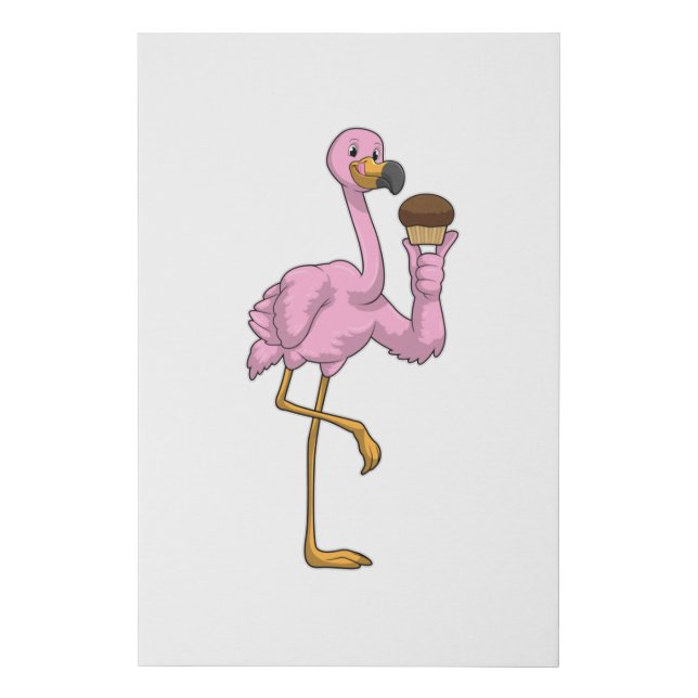 Flamingo with Muffin Faux Canvas Print (Front)