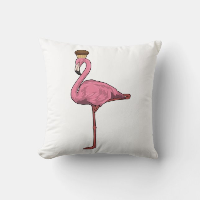 Flamingo with Muffin Throw Pillow (Front)