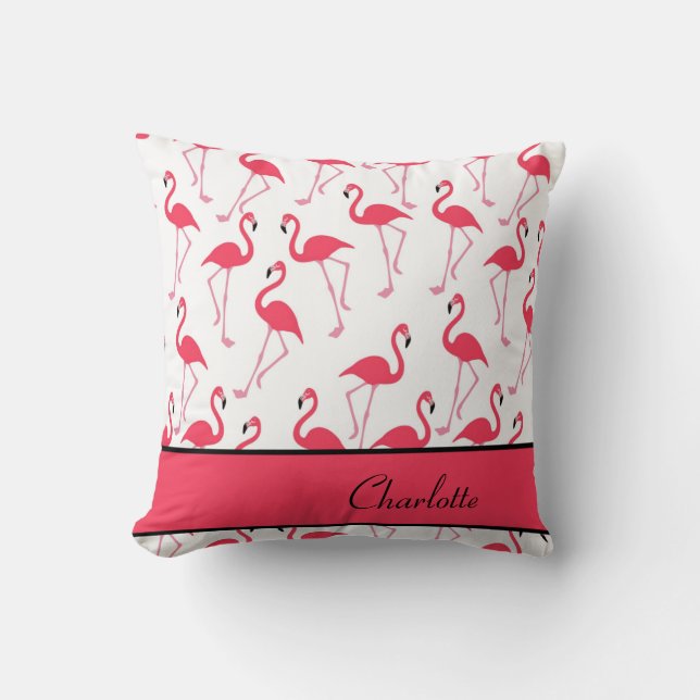 Flamingo with Name Throw Pillow (Front)