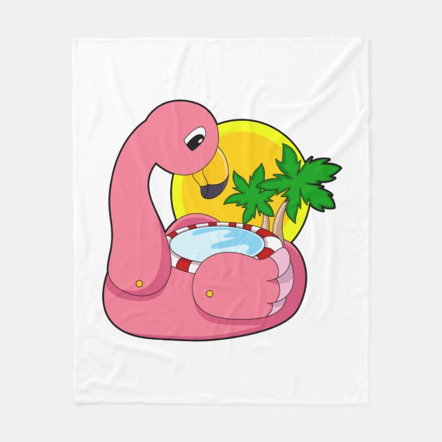 Flamingo with Pool Fleece Blanket (Front)