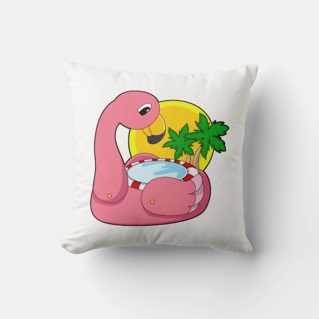 Flamingo with Pool Throw Pillow (Front)