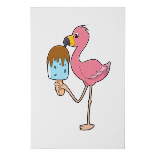 Flamingo with Popsicle Faux Canvas Print