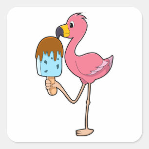 Flamingo with Popsicle Square Sticker