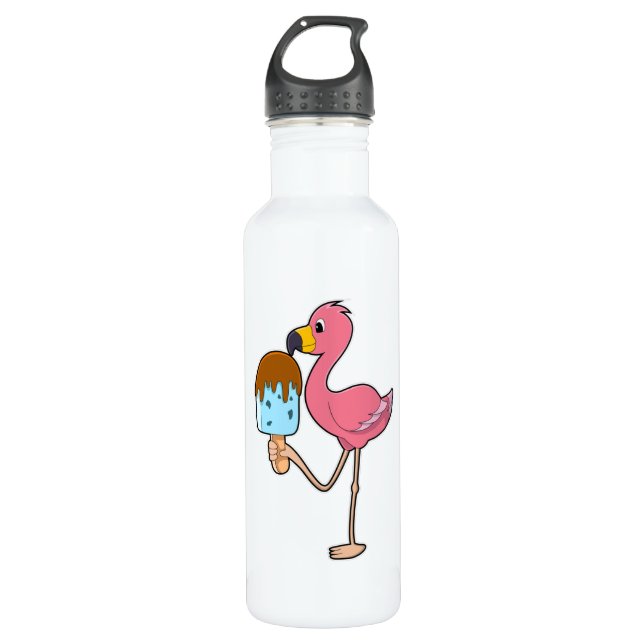 Flamingo with Popsicle Stainless Steel Water Bottle (Front)