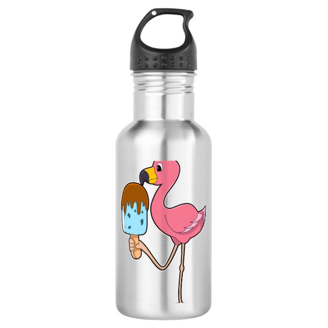 Flamingo with Popsicle Stainless Steel Water Bottle (Front)