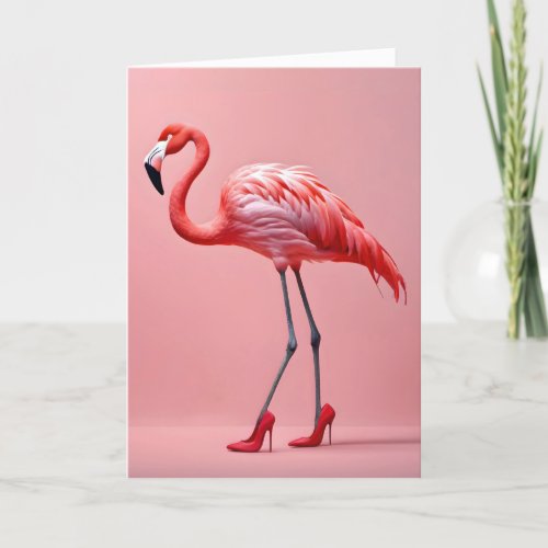 Flamingo With Red Shoes Card