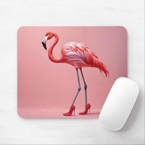 Flamingo With Red Shoes Mouse Pad