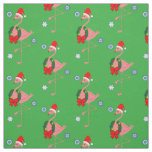 Flamingo with Santa Hat and Wreath Fabric