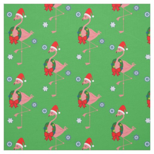 Flamingo with Santa Hat and Wreath Fabric