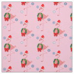 Flamingo with Santa Hat and Wreath Fabric
