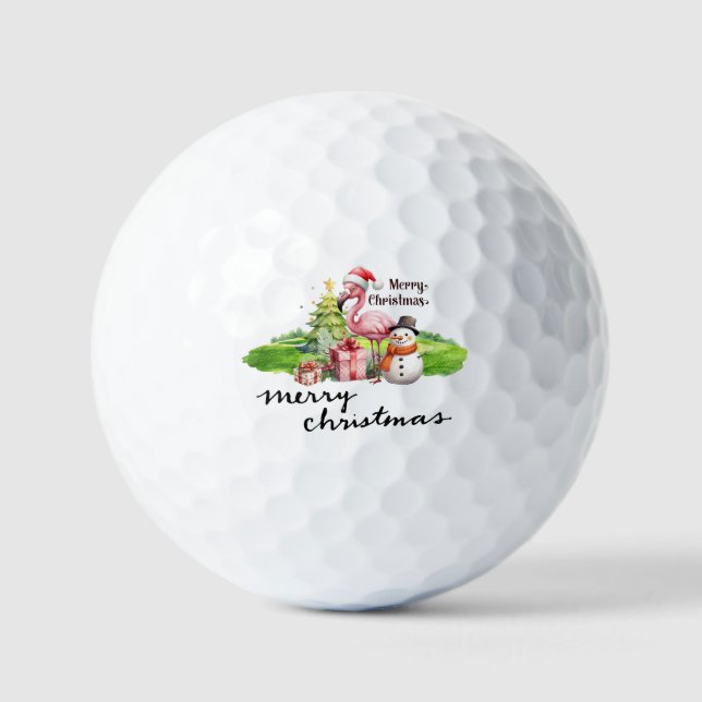 Flamingo with Santa Hat Golf Balls (Front)