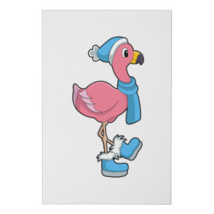 Flamingo with Scarf & Hat Faux Canvas Print