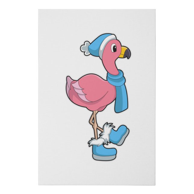 Flamingo with Scarf & Hat Faux Canvas Print (Front)