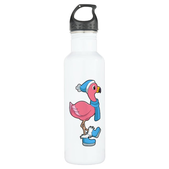 Flamingo with Scarf & Hat Stainless Steel Water Bottle (Front)